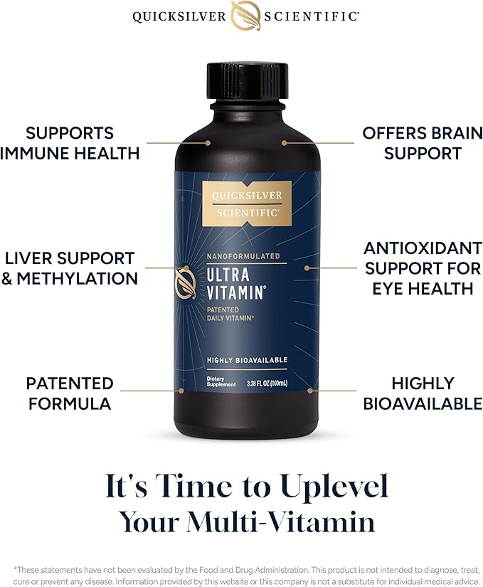 Quicksilver Scientific Liposomal Ultra Vitamin - Liquid Multivitamin & Antioxidant Supplement for Energy, Liver Health & Brain Support - Bioactive B Complex, Vitamin C, D, E & K (100ml)