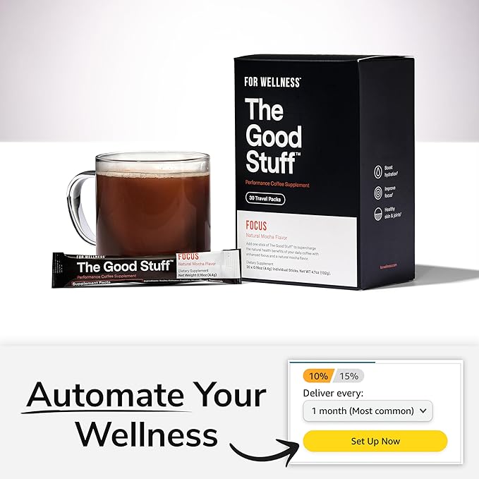 For Wellness The Good Stuff™ Focus Blend (30 Stick Packs), Non-Dairy Coffee Supplement – Stimulates Cognitive Function & Mental Clarity