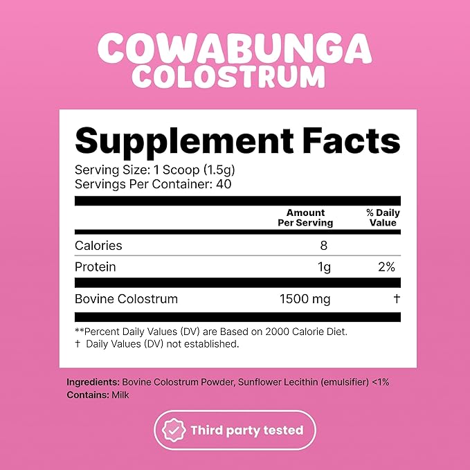 Cowabunga Colostrum - Premium, Pure & Unaltered Colostrum Powder Supplement - for Immune Support, Gut Health, Muscle Recovery & Wellness with Supergut - Kosher & Halal Certified Calostro