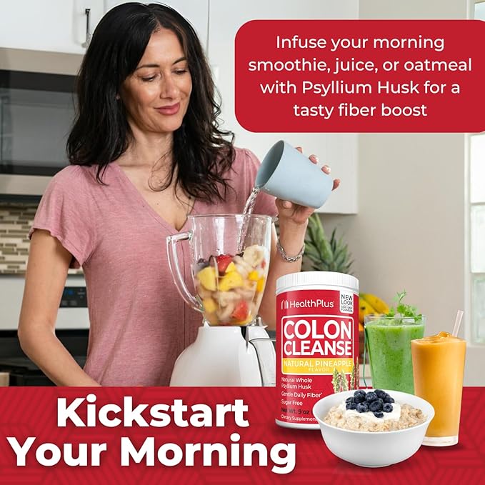 Health Plus Colon Cleanse Digestive Support | Natural Sweetener without Artificial Flavors | Daily Fiber for Toxin Elimination To Reduce Bloating | Pineapple Flavor | 9 Ounces, 36 Servings