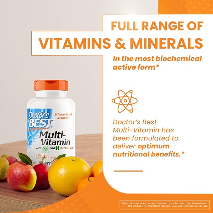 Doctor's Best Multi-Vitamin, Formulation Fully Optimized for Absorption, Multivitamin with Minerals, Vitamins, Antioxidants, Non-GMO, Vegan, Gluten Free, 90 Veggie Caps