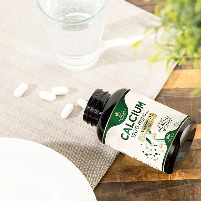 Calcium 1200 mg with Vitamin D3, Calcium Supplement Vitamins, Supports Bone Strength, Teeth & Immune System, Calcium Supplements for Women & Men, Nature's Absorbable Calcium Carbonate - 240 Tablets