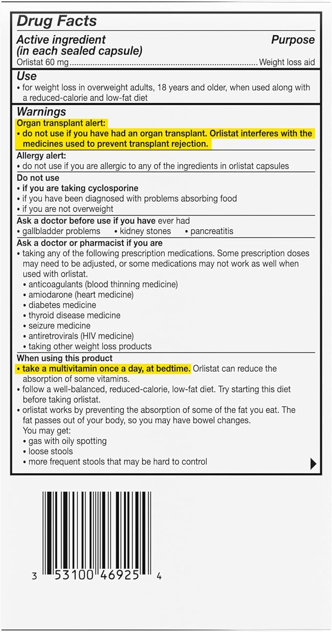 alli Weight Loss Diet Pills, Orlistat 60 mg Capsules, Non Prescription Weight Loss Aid, 120 Count Refill Pack