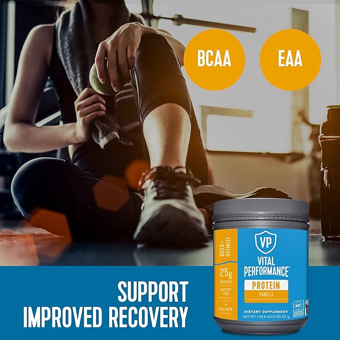 Vital Proteins Performance Powder, 25g Lactose-Free Milk Protein Isolate Casein & Whey Blend, NSF for Sport Certified, 10g Collagen Peptides, 8g EAAs, 5g BCAAs, Gluten-Free - Vanilla, 1.68lb