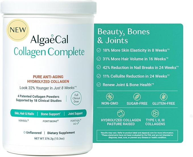 ALGAECAL Hydrolyzed Collagen Complete - Anti-Aging Collagen Powder with Clinically-Supported Beauty Collagen, Patented Formulation Verisol, Fortibone & Fortigel, Multi Collagen Peptides, 3 Packs