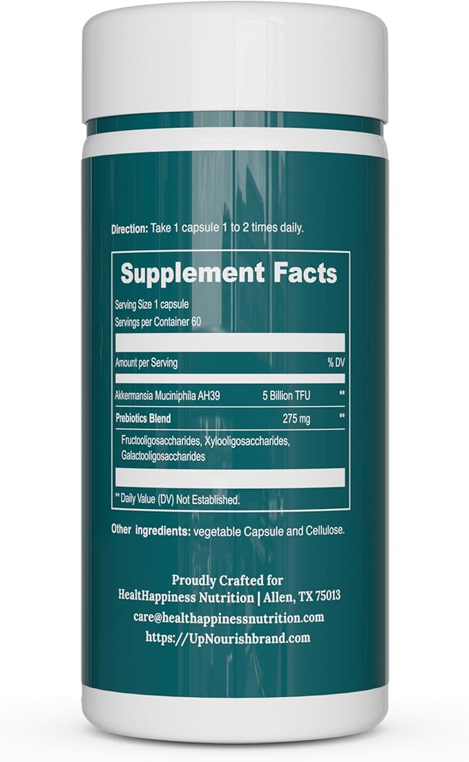 Akkermansia Muciniphila Probiotics for Digestive Health - 5 Billion TFU Akkermansia Probiotic for Leaky Gut Repair and Immunity, Prebiotics and Probiotics for Women and Men, 60 Vegan Capsules