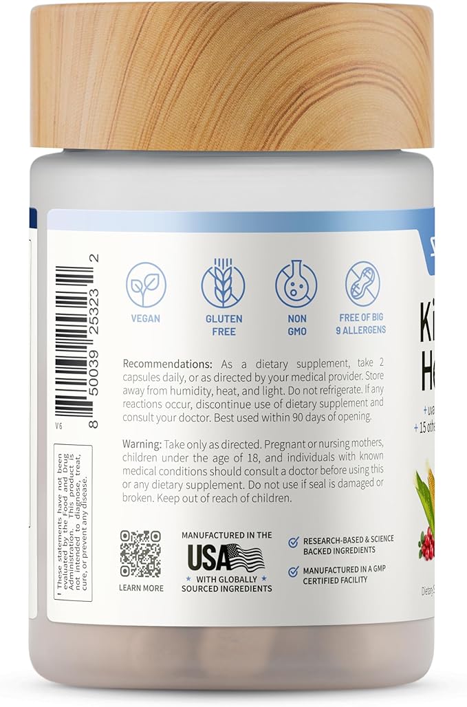 Snap Supplements Kidney Health Support, Kidney Cleanse Detox & Repair Formula, Uva Ursi Capsules, Kidney Supplement Kidney Restore, 15 Vitamins Plants & Herbs (60 Capsules)