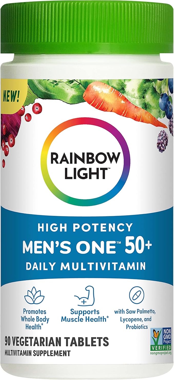 Rainbow Light Multivitamin for Men 50+, Vitamin C, D & Zinc, Probiotics, Men's One 50+ Multivitamin Provides High Potency Immune Support, Non-GMO, Vegetarian, 90 Tablets