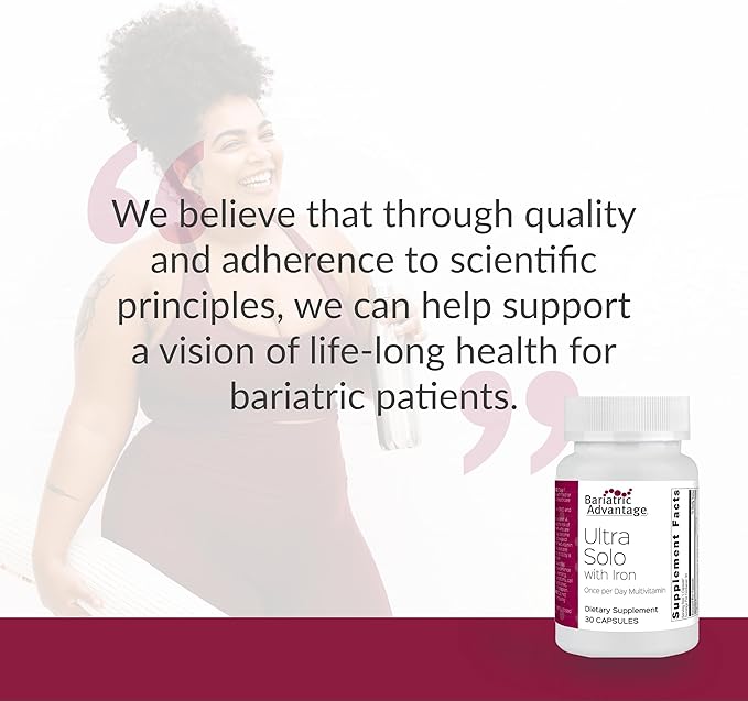 Bariatric Advantage Ultra Solo with Iron Daily Multivitamin for Gastric Bypass Surgery and Sleeve Gastrectomy Patients, Includes Vitamin B12, C, D, K, Thiamin and Copper - 30 Count