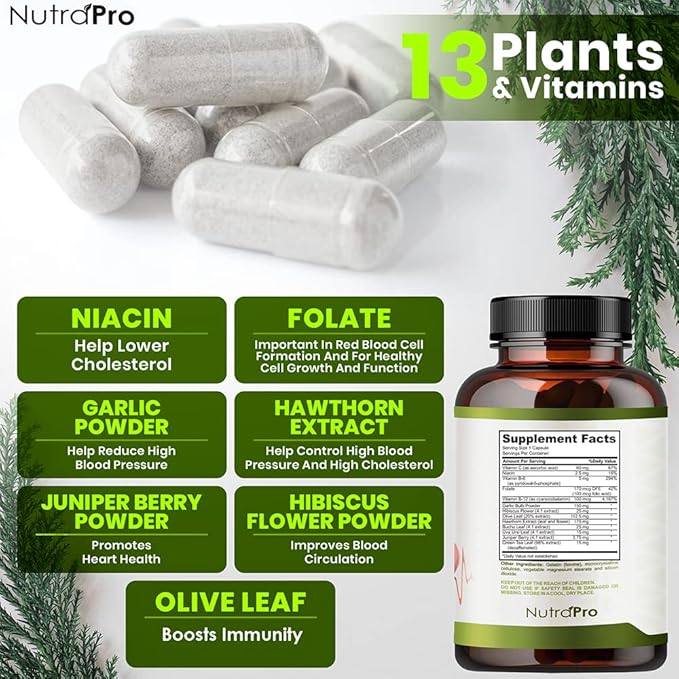 Heart Health Blood Pressure Support Supplement - Support Blood Pressure & Healthy Circularity Naturally with Hawthorn Berry & Hibiscus.Vitamins Pills for Healthy Hypertension (BP) & Healthy Heart.