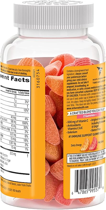 Airborne Kids 500mg Vitamin C Gummies, Kids Immune Support Zinc Gummies with Powerful Antioxidants VIT C & E - 63 Gummies, Assorted Fruit Flavor (Pack of 2)
