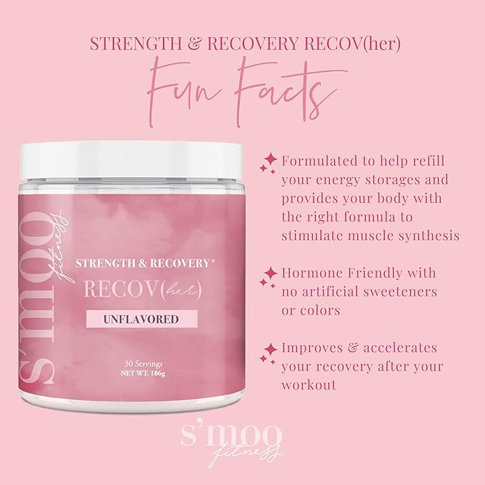 S'moo RECOV(her) Recovery & Strength Supplement Hormone Friendly - Stimulate Muscle Synthesis - Post Workout Muscle Recovery Powder - 30 Servings, Unflavored