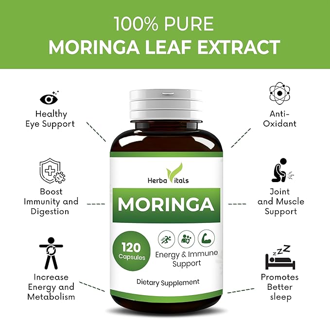 Moringa Capsules Supplement 500 mg/ 120 Count-Moringa Powder Organic | Moringa Pure Capsules Organic for Immune System, Moringa Organic Capsules for Energy - Moringa Leaf Powder Supplement -Lab Tested
