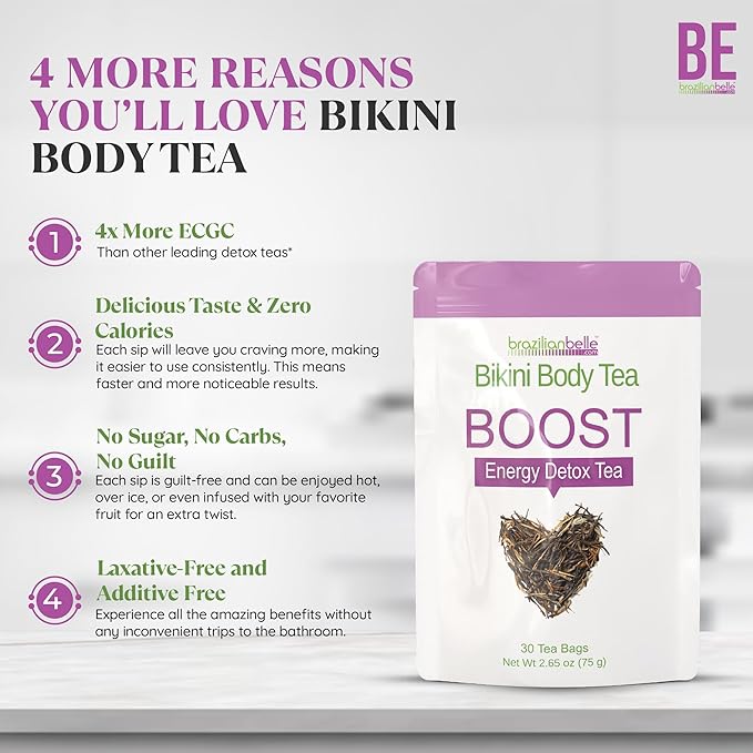 Bikini Body Detox Tea for Women. Enhances Energy, Digestion, Focus Natural Caffeine (30 Ct)