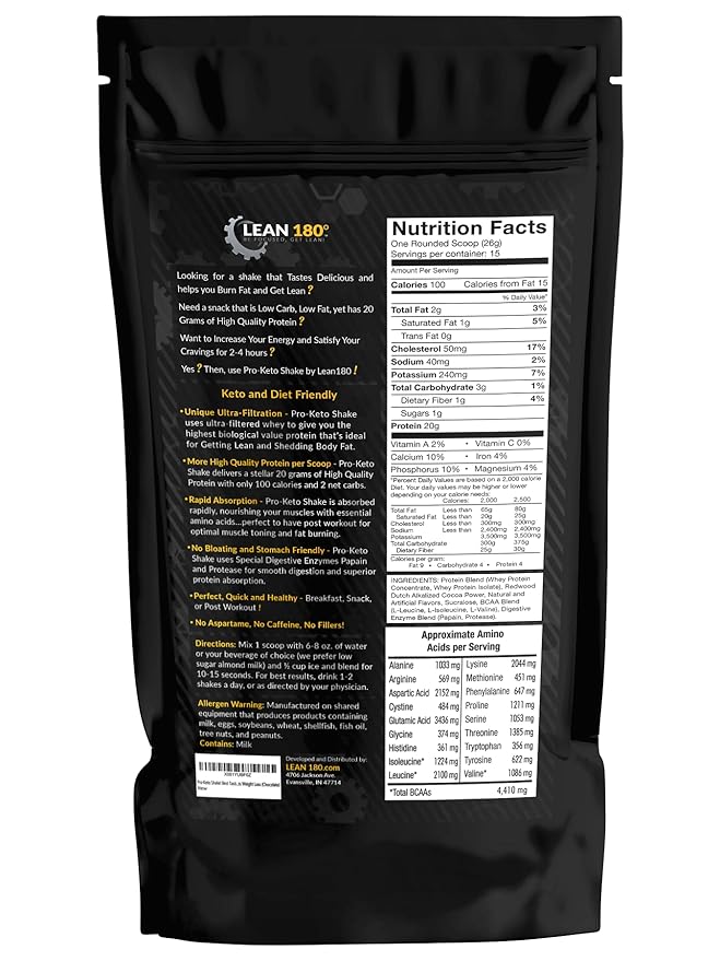 Lean 180 Pro-Keto Shake! Best Tasting Low Carb Low Sugar Clean Protein Shake for Keto and All Diets Weight Loss (Chocolate)