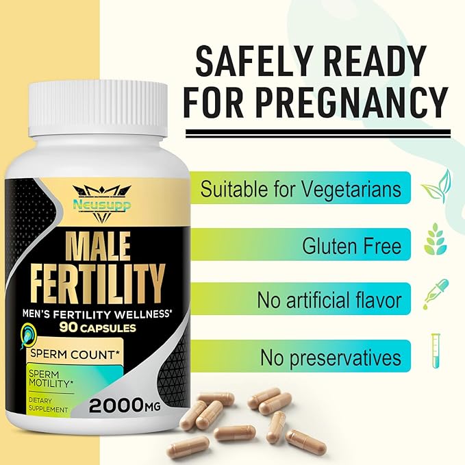 Fertility Supplements for Men, Male Fertility Supplement - Optimal Sperm Count, Motility and Strength, 2000MG Mens Prenatal Vitamins with CoQ10 Maca Root, Zin, NAC &Folate for Conception - 90 Capsules