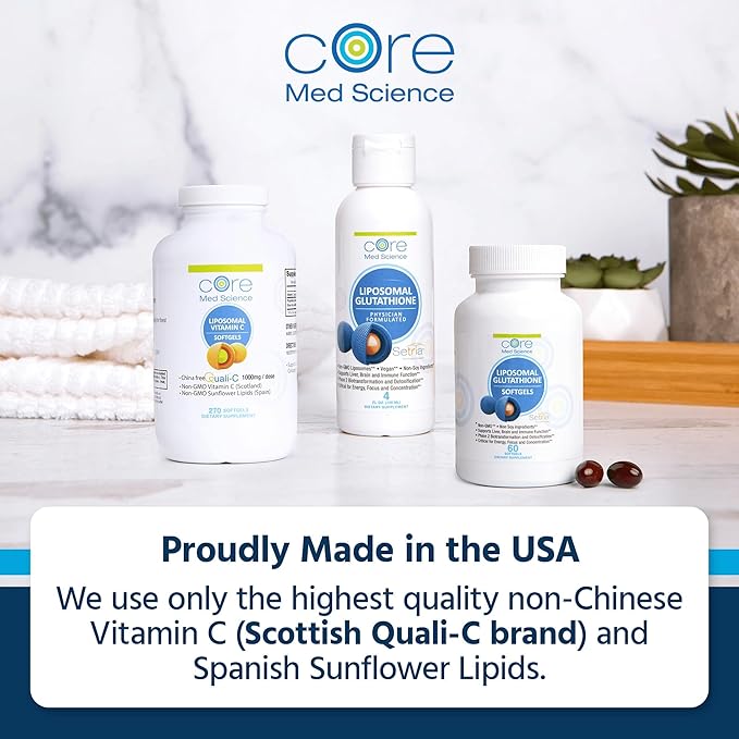Liposomal Vitamin C 1000mg by Core Med Science, 90 Softgels - Non-GMO Natural Liposomal Vitamin C Supplement That Promotes Healthy Skin - Immune System Booster for Adults, Supports Collagen Formation