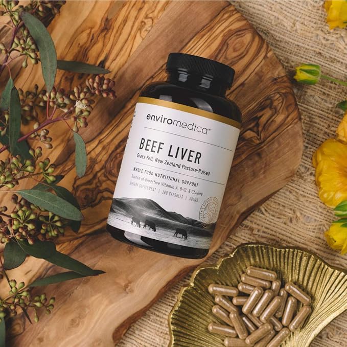Enviromedica Freeze Dried Beef Liver Natural Energy Supplement Capsules of Pure Grass-Fed, Pastured, New Zealand Bovine with Preformed Vitamin A (180ct)