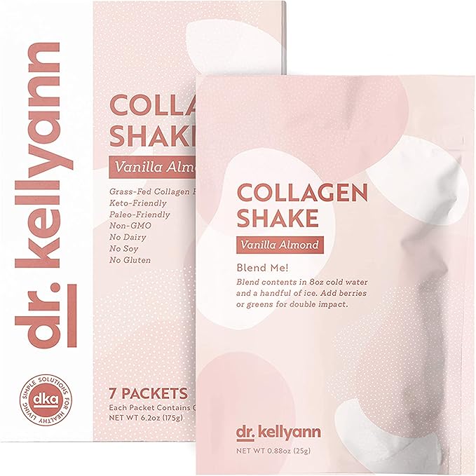 Dr. Kellyann Keto Vanilla Almond Shakes (7 Servings) – Grass-Fed Collagen Protein, Gluten-Free, Non-GMO, Keto-Friendly, 1 Pack