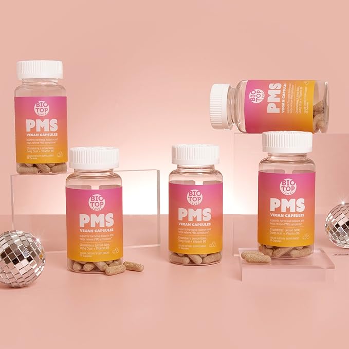 PMS Support Supplement for Women & PMS Relief, Hormone Balance & Menstrual Period Relief for Cramps, Bloating & Mood Swings with Chasteberry, Vitamin B6, Lemon Balm, Dong Quai, 30 Count