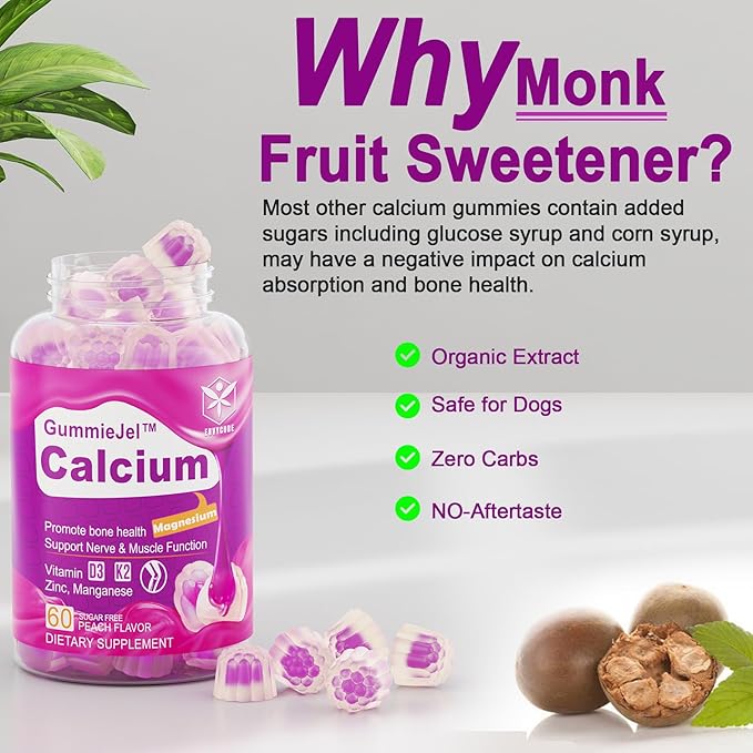 Sugar-Free Calcium Citrate Gummies 1000mg w/Vitamin D3 K2, Magnesium, Zinc, Boron, Manganese, Copper for Bone, Muscle & Immune, Ultimate Absorption Calcium Supplement for Women & Men - Vegan, 120 Cts