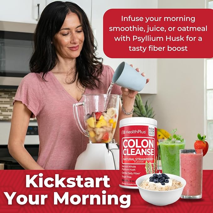 Health Plus Colon Cleanse Digestive Support | Natural Sweetener without Artificial Flavors | Daily Fiber for Toxin Elimination To Reduce Bloating | Strawberry Flavor | 9 Ounces, 36 Servings