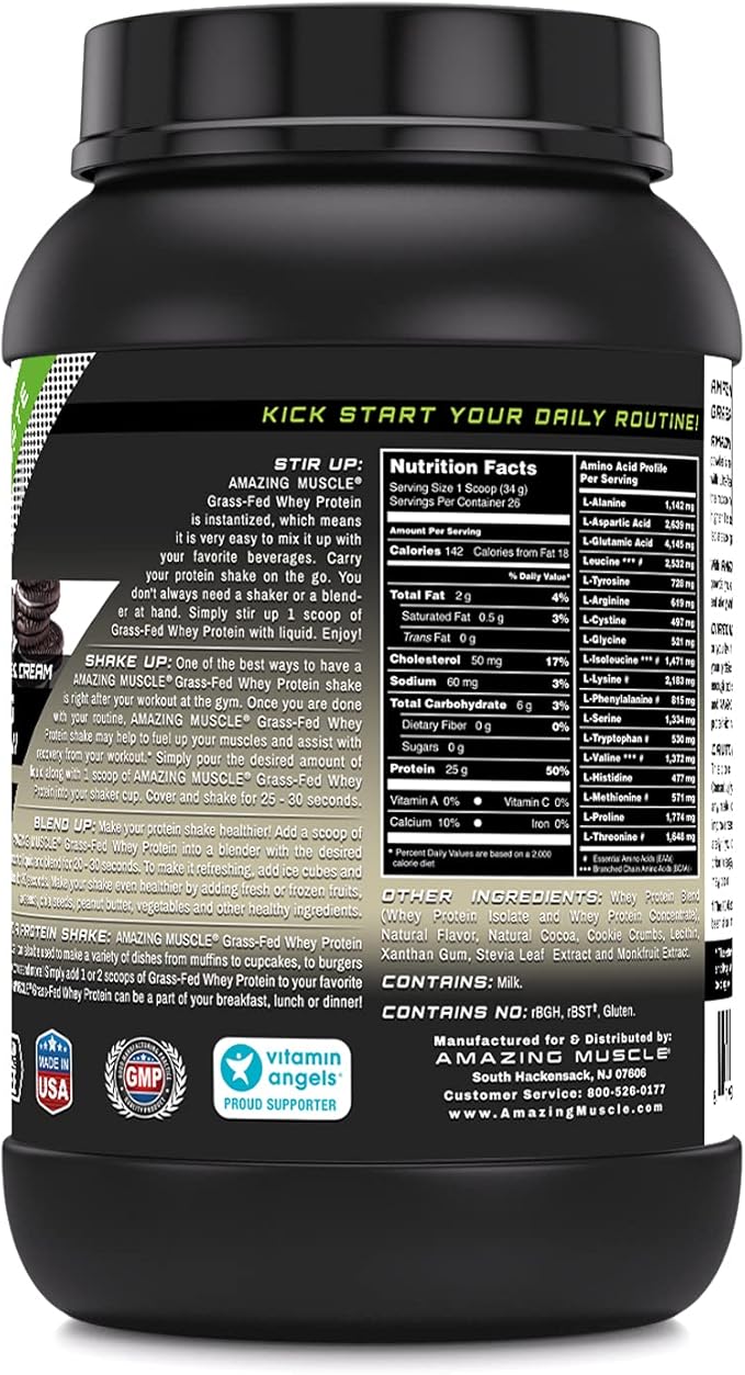 Grass-Fed Whey Protein Supplement | 25 G per Serving | Cookies & Cream Flavor | 2 Lb (0.90 Kg) | Non-GMO | Gluten-Free | Made in USA