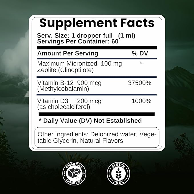 The One Healer Zeolite Detox Drops – Advanced Liquid Cleanse for Kids & Adults, Gentle Heavy Metal Detox, Gut Health & Immune Support, Natural Vitamin B12 & D3 Supplement, 60 Servings