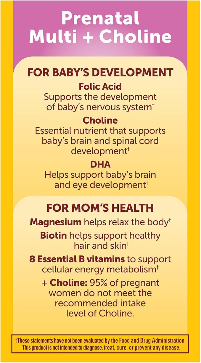 Nature Made Prenatal Vitamin Softgels + Choline Capsules, Folic Acid + DHA + Choline, 60 Prenatal Vitamins for Women, 60 Choline Supplements Capsules, 60 Day Supply