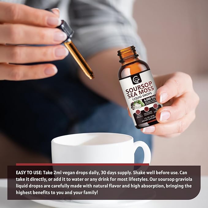 (2 Pack) Soursop Graviola Liquid Drop, Soursop Multivitamin Liquid with Sea Moss & Turmeric, 98% Absorption Soursop Bitters Liquid for Cell Support & Regeneration, Immune Boost and Liver, 1 Fl Oz