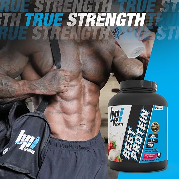 BPI Sports Best Protein – 100% Whey Protein Blend – Muscle Growth, Recovery, Meal Replacement – No Maltodextrin, No Fillers – Gluten Free – For Men & Women – Strawberries and Cream – 5.2 Pounds