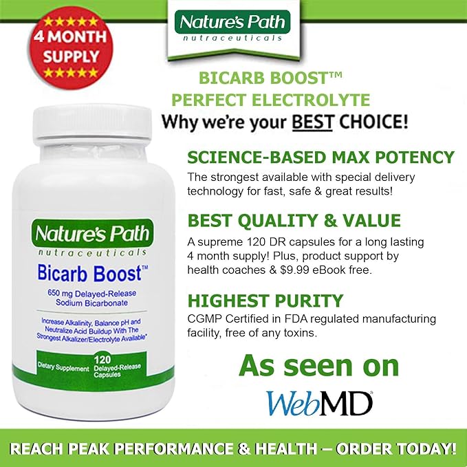 Sodium Bicarbonate 650 mg Tablets - Strongest Alkaline Tablets - Electrolyte Supplement & Keto Electrolyte Pills, Salt Tablets Hydration & Rehydration, Endurance, Stamina: 120 Capsules