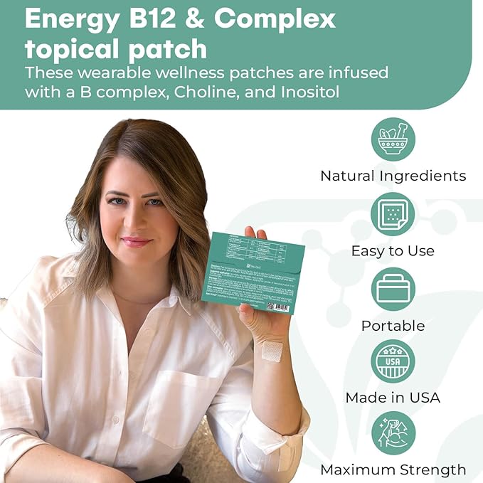 Energy B12 &Complex Topical Patch,Infused with B1,B2,B3,B12,B9,Biotin,and Other Wellness Ingredients.Designed to give You a Boost (30/Pack).