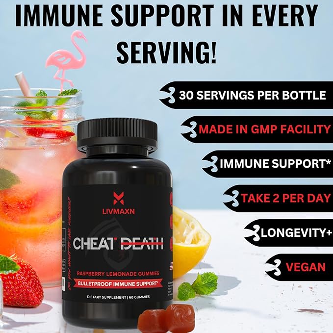 Cheat Death, 20-in-1 Multivitamin for Men & Women | L-Methylfolate + B12 | Pre + Probiotics | 7 Herb + Fruit Extracts | Full Spectrum Longevity Support | 60 Gummies.