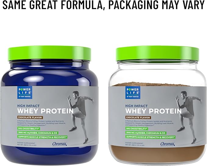 POWERLIFE Tony Horton High Impact Grass Fed Whey Protein with 3000 MG of HMB, No Sugar Added, Non-GMO, Hormone and Antibiotic Free, 15 Servings (Chocolate - New Formula)