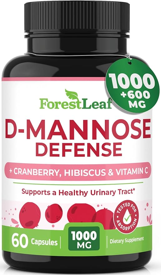 ForestLeaf D Mannose 1000mg Capsules - D-Mannose with Cranberry, Hibiscus & VIT C, Urinary Tract Health for Women and Men, Organic DMannose Pills for UTI, Urinary Health & Bladder Support 60 Capsules