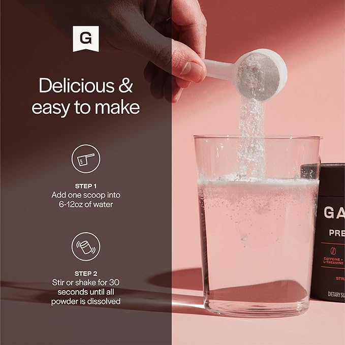 Gainful Pre Workout Powder Caffeinated with L Theanine, L Citrulline, Beta Alanine, BCAA's, Energy & Muscle Support, 14 Servings, Strawberry Lemonade