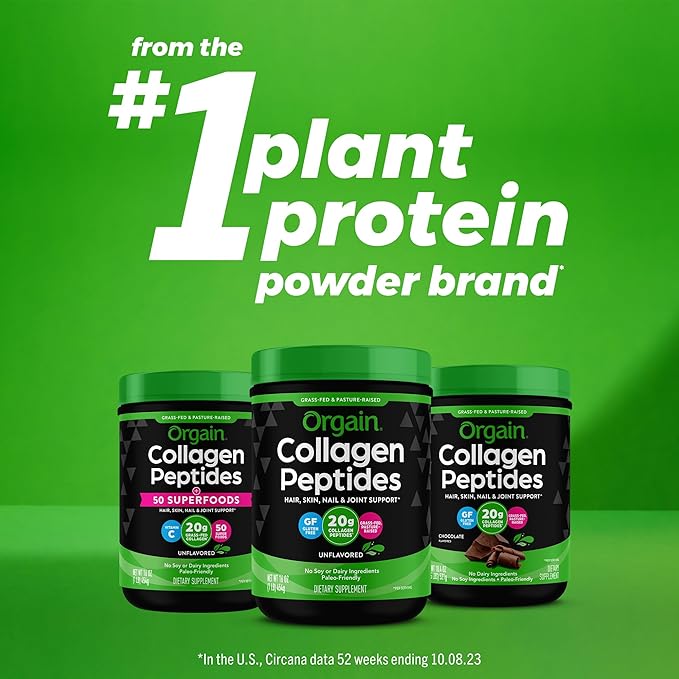 Orgain Hydrolyzed Collagen Peptides Travel Packets For Women & Men - 5g Grass Fed Collagen Per Serving, Hair, Skin, Nail & Joint Support Supplement, Non-GMO, Type I & III - Unflavored (25 Count)