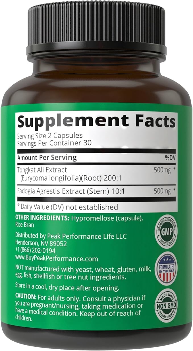 Tongkat Ali + Fadogia Agrestis 2-in-1 T Supplement for Men. Ultra High Strength Tongkat-Ali Longjack Extract + Fadogia Agrestis Extract. Vegan Capsules. Support Natural Energy. USA Tested Pills