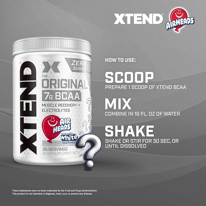 Xtend XTEND Original BCAA Powder Airheads Candy Flavor, 7g BCAA and 2.5g L-Glutamine, Sugar Free Post Workout Muscle Recovery Drink with Amino Acids for Men & Women, 30 Servings