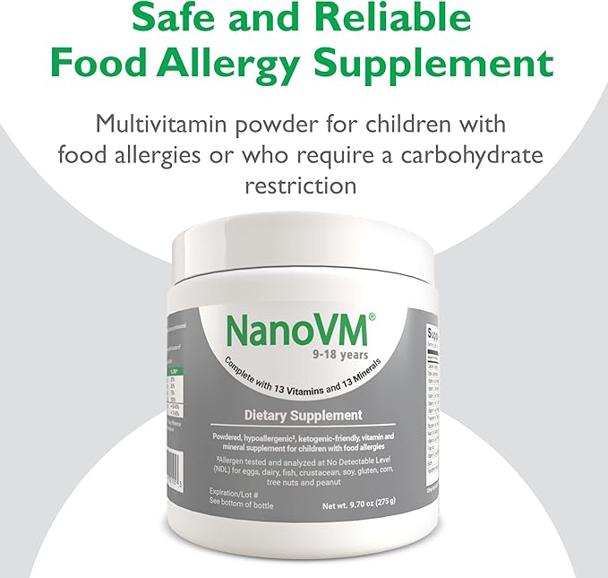 9-18 Years, Allergen-Free Kids Multivitamin, Unflavored Powdered Vitamins, Multivitamin Powder with 13 Vitamins & 13 Minerals, Low-Carbohydrate Vitamin Supplements, 275g - Solace Nutrition