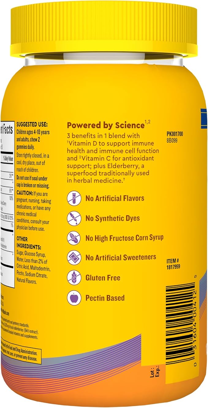 Nature Made Wellblends Immune & Superfood, Elderberry Gummies with Acerola Cherry Extract, Plus Vitamin C + Vitamin D, Immune Support Supplement, 100 Gummy Vitamins