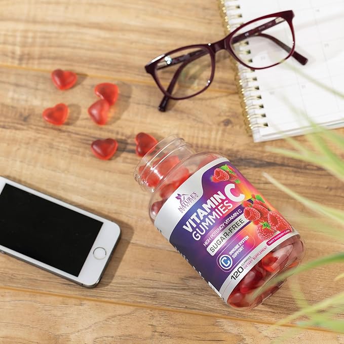 Zero Sugar Vitamin C Gummies - Immune Support & Antioxidant Vitamin Dietary Supplement - Vegan, Non-GMO, Dairy & Gluten Free C Vitamin Gummy - Raspberry Flavor for Kids & Adults - 120 Count Gummies