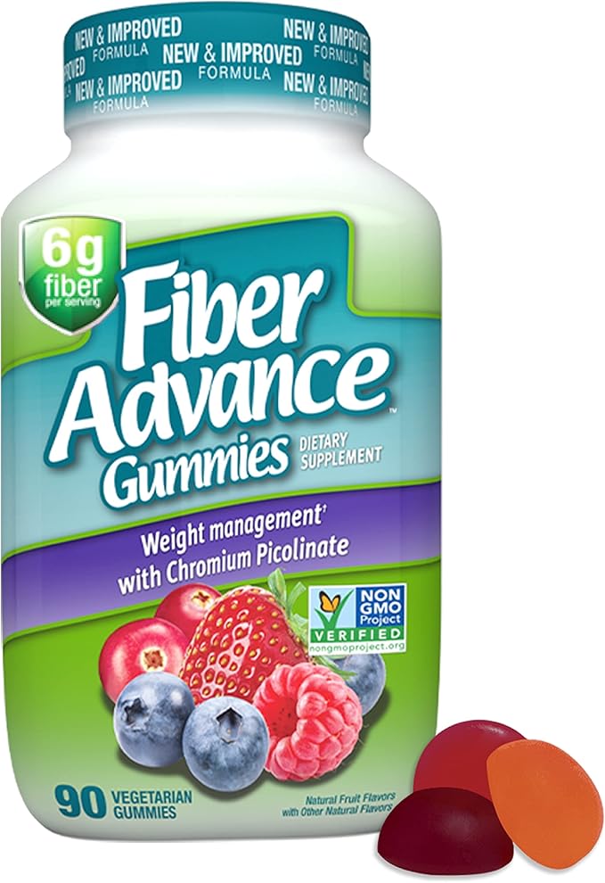 Fiber Advance Weight Management Gummies | 100% Plant Based Fiber for Digestive Wellness and Gut Health | Chromium Picolinate for Weight Management Support, 90 Count