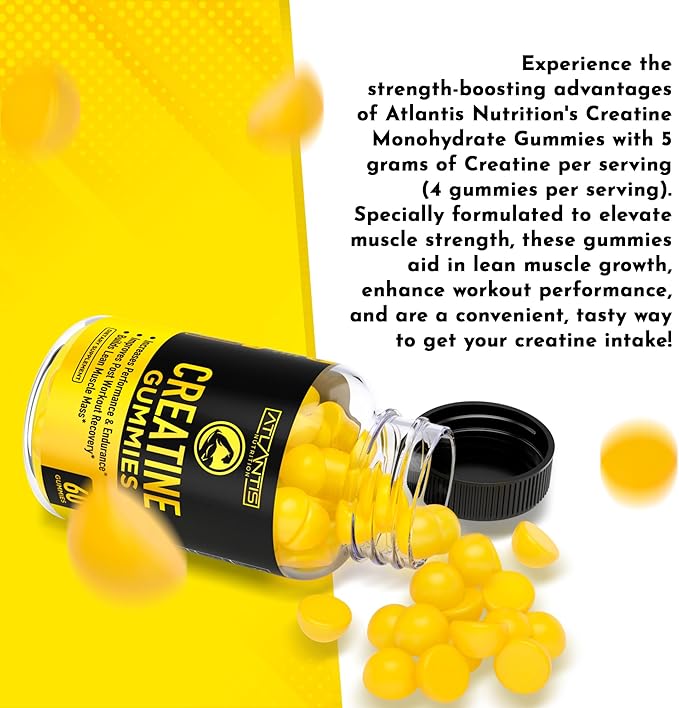 Creatine Monohydrate Gummies for Strength & Athletic Performance - 5g Creatine Per Serving - Creatine Chews to Build Muscle, Increase Performance & Improve Post Workout Recovery - 120 Creatine Gummies