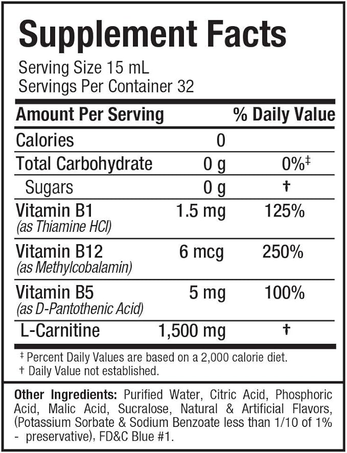 ALLMAX Nutrition Liquid L-Carnitine 1500 + Vitamin B5, 16 oz / 473 ml (Blue Raspberry)