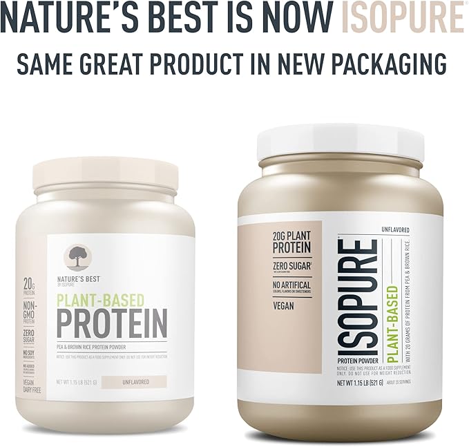 Isopure Unflavored Vegan Protein Powder, with Amino Acids, Post Workout Recovery, Sugar Free, Plant Based, Organic Pea Protein, Dairy Free, 20 Servings (Packaging May Vary)