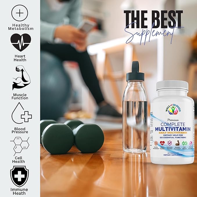 Complete Daily Multivitamins Supplement - 60 Capsules - Essential Vitamins & Minerals - Immune, Heart and Support - Suitable for Both Men and Women
