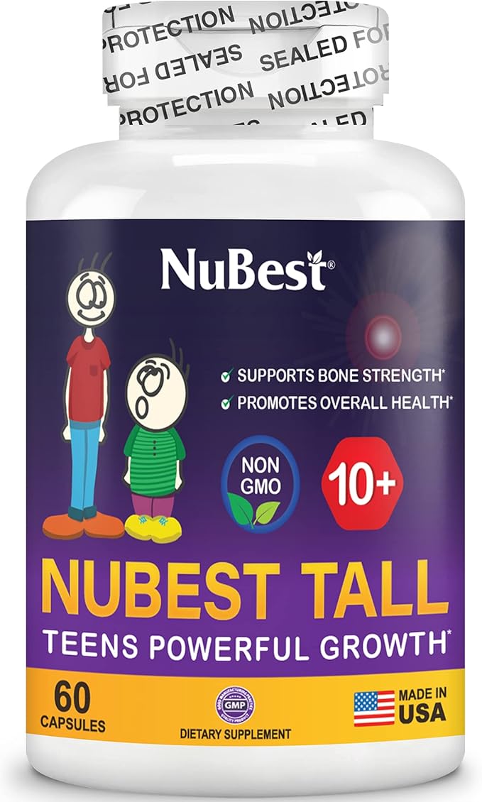 NuBest Tall 10+ - Premium Bone Strength Formula, Enhanced Immunity and Overall Health for Age 10+ - Who Drink Milk Daily with Calcium, Vitamin D3, Vitamin K2, and Multivitamins - 60 Capsules