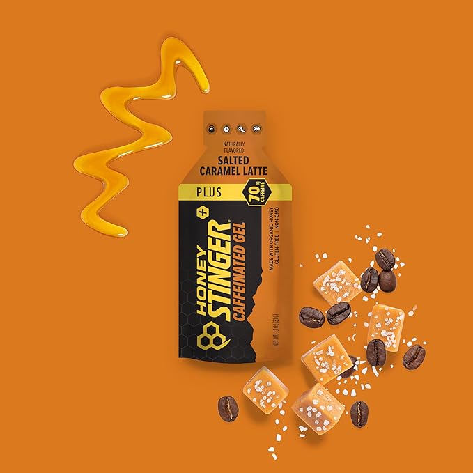 Honey Stinger Organic Salted Caramel Energy Gel | Caffeinated & Gluten Free | for Exercise, Running and Performance | Sports Nutrition for Home & Gym, Pre and Mid Workout | 12 Pack, 13.2 Ounce